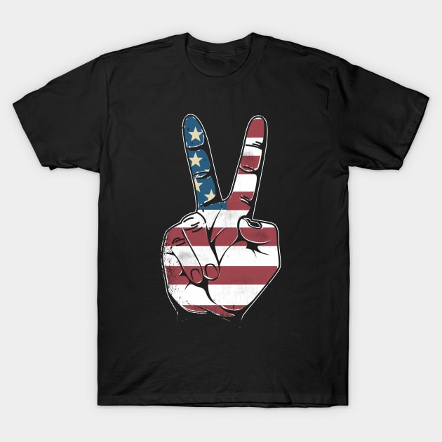 Vintage American Flag Big Peace Sign T-Shirt by paola.illustrations